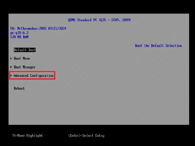 edk2 main menu